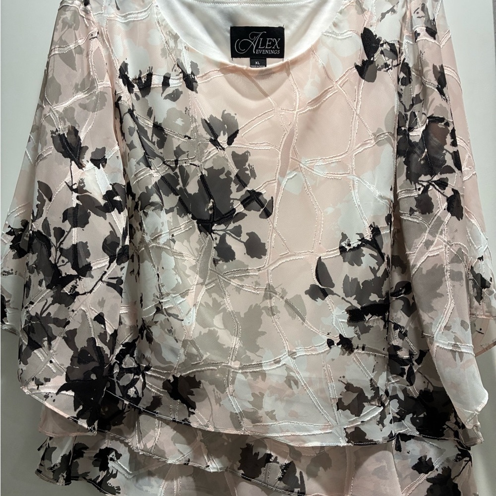 Alex Evenings Women's Layered Floral Blouse - Pink and Black